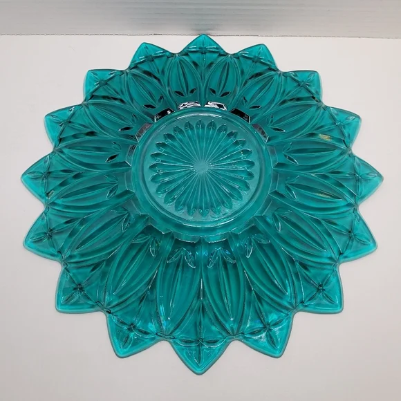 Vintage Teal Blue Federal Plate Platter Rare Iridescent Federal Glass 9.5 inches - Picture 2 of 6